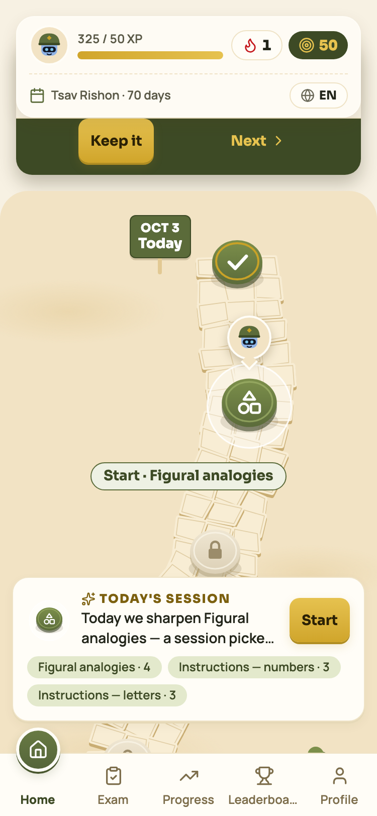 The daily coach card on the home screen