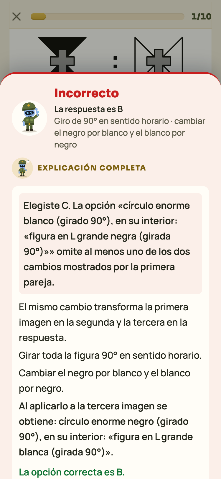 Una pregunta de analogía de figuras con la explicación de un error
