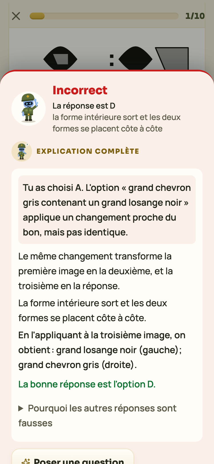 Une analogie de formes avec l'explication d'une erreur