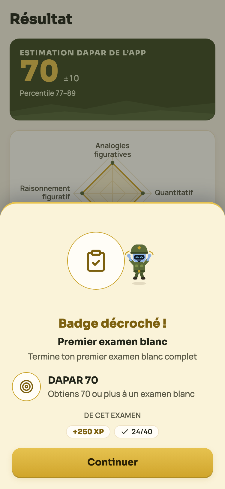 L'écran de résultat d'une simulation avec l'estimation de 10 à 90